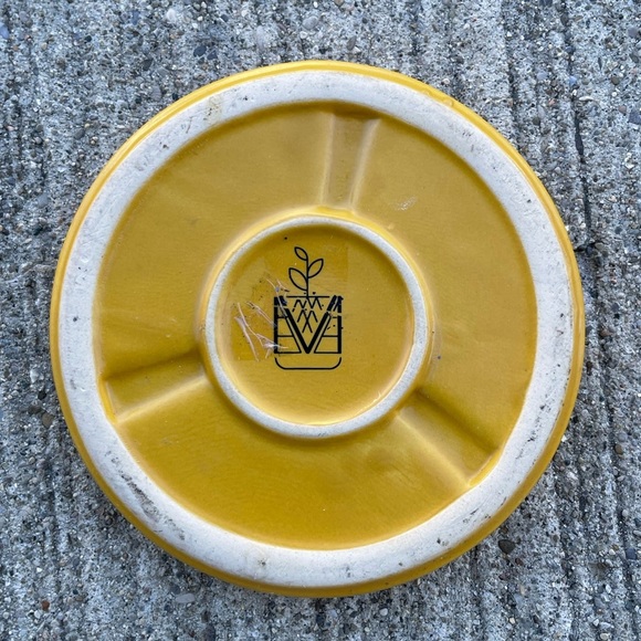 Small Yellow pottery ceramic flower pot base dish cup - Picture 2 of 2